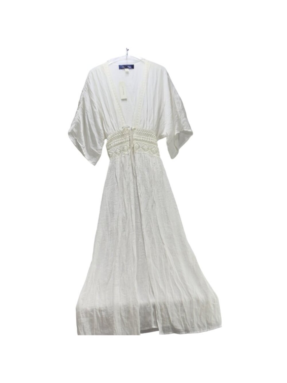 Blue Rain White Crochet Maxi Kimono Cardigan XS Francescas - Picture 9 of 11